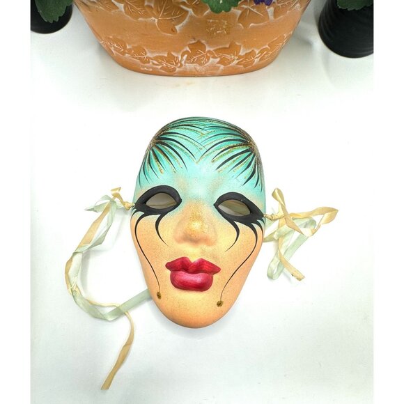 Hand-Painted Ceramic Venetian Mask With Ribbon Ties - Picture 4 of 8